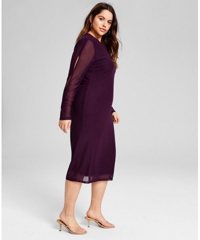 Trendy Plus Size Cutout Mesh Bodycon Dress Purple $13.80 Dresses