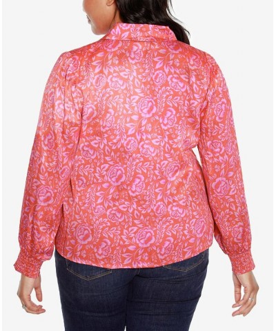 Black Label Plus Size Floral Printed Button-Front Shirt Pink $29.70 Tops