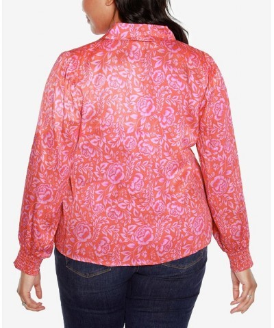 Black Label Plus Size Floral Printed Button-Front Shirt Pink $29.70 Tops