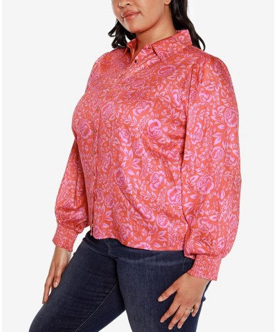 Black Label Plus Size Floral Printed Button-Front Shirt Pink $29.70 Tops