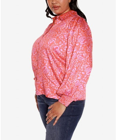 Black Label Plus Size Floral Printed Button-Front Shirt Pink $29.70 Tops