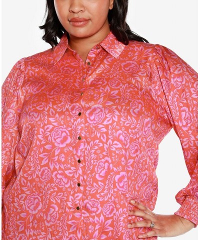 Black Label Plus Size Floral Printed Button-Front Shirt Pink $29.70 Tops