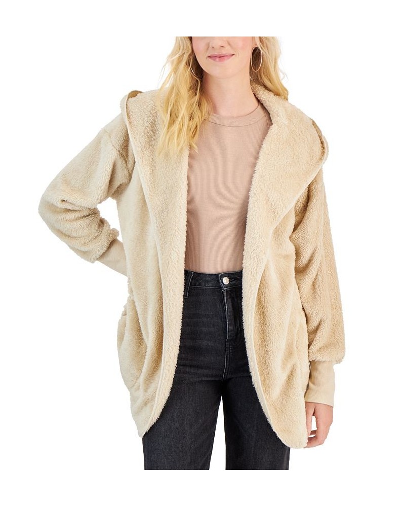 Juniors' Cozy Open-Front Hoodie Cardigan Tan/Beige $16.19 Sweaters