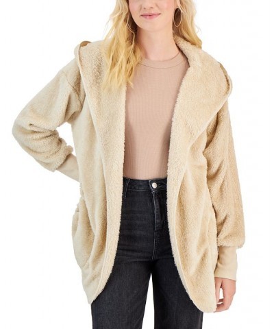 Juniors' Cozy Open-Front Hoodie Cardigan Tan/Beige $16.19 Sweaters