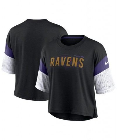 Women's Black and White Baltimore Ravens Nickname Tri-Blend Performance Crop Top Black, White $24.50 Tops