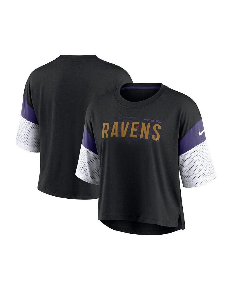 Women's Black and White Baltimore Ravens Nickname Tri-Blend Performance Crop Top Black, White $24.50 Tops