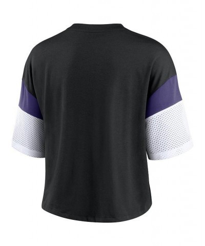 Women's Black and White Baltimore Ravens Nickname Tri-Blend Performance Crop Top Black, White $24.50 Tops