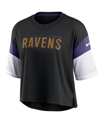 Women's Black and White Baltimore Ravens Nickname Tri-Blend Performance Crop Top Black, White $24.50 Tops