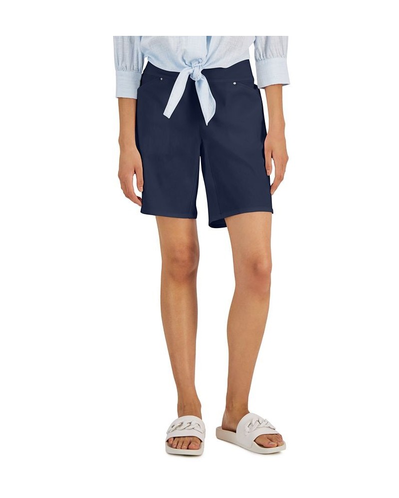 Women's Curvy Mid Rise Pull-On Bermuda Shorts Blue $16.45 Shorts