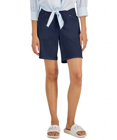 Women's Curvy Mid Rise Pull-On Bermuda Shorts Blue $16.45 Shorts