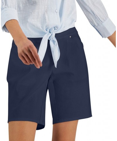 Women's Curvy Mid Rise Pull-On Bermuda Shorts Blue $16.45 Shorts