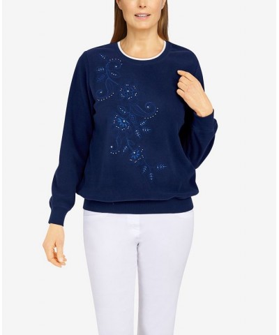 Petite Size Classics Asymmetric Floral Pullover Top Navy $24.98 Tops