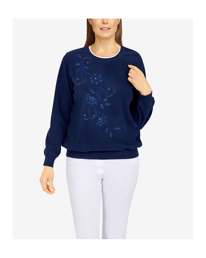 Petite Size Classics Asymmetric Floral Pullover Top Navy $24.98 Tops