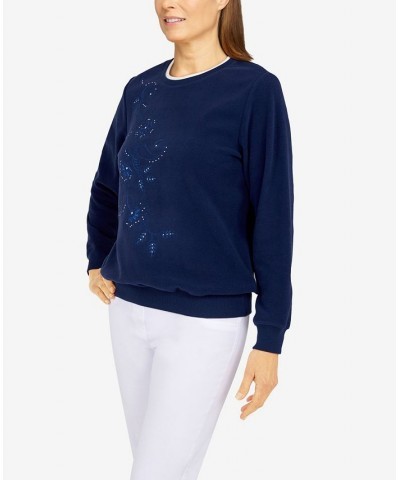 Petite Size Classics Asymmetric Floral Pullover Top Navy $24.98 Tops