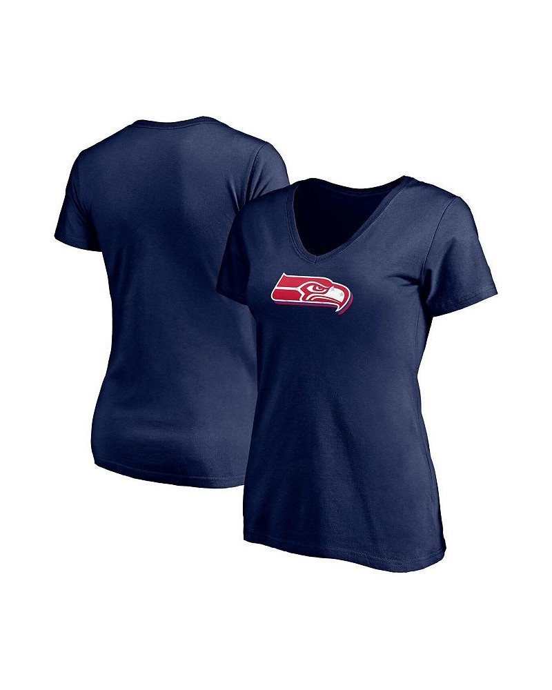 Women's Branded College Navy Seattle Seahawks Red White and Team V-Neck T-shirt Navy $13.86 Tops