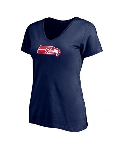 Women's Branded College Navy Seattle Seahawks Red White and Team V-Neck T-shirt Navy $13.86 Tops