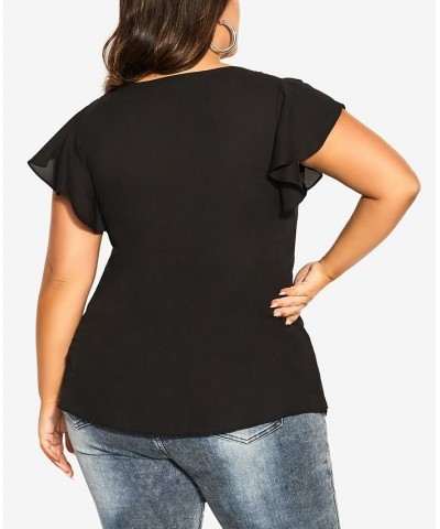 Trendy Plus Size Zip Fling Shorts Flutter Sleeve Top Black $27.95 Tops