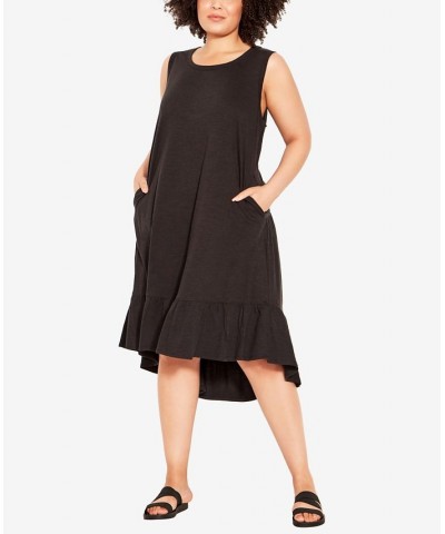 Plus Size Evie Ruffle Plain Dress Black $26.59 Dresses