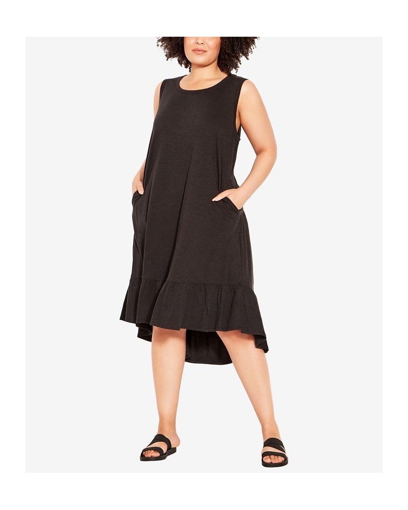 Plus Size Evie Ruffle Plain Dress Black $26.59 Dresses