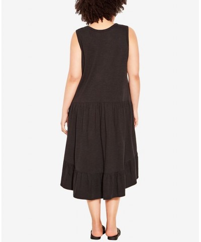 Plus Size Evie Ruffle Plain Dress Black $26.59 Dresses