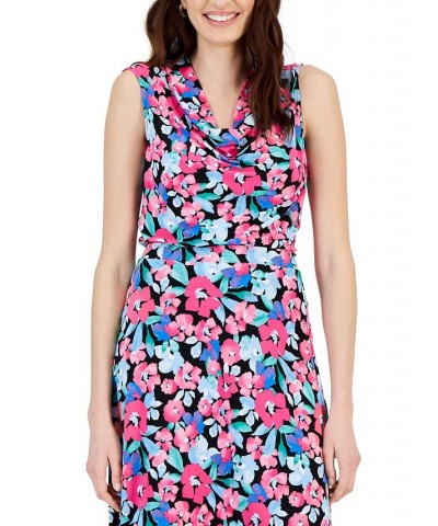 Women's Floral-Print Sleeveless Cowlneck Top Black Multi $28.91 Tops