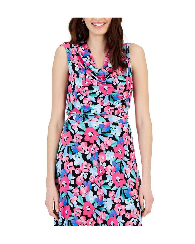 Women's Floral-Print Sleeveless Cowlneck Top Black Multi $28.91 Tops