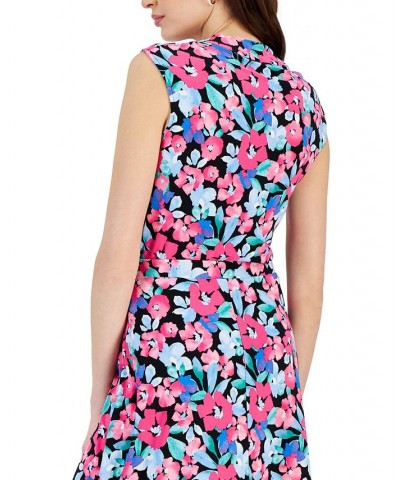 Women's Floral-Print Sleeveless Cowlneck Top Black Multi $28.91 Tops