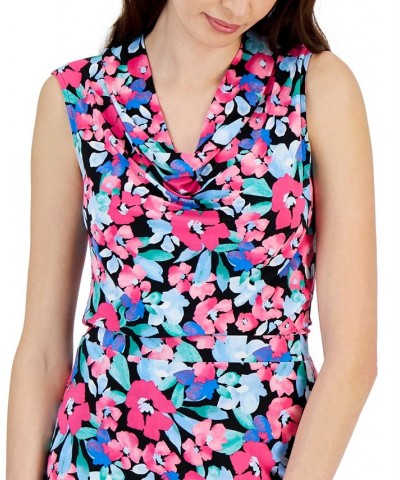 Women's Floral-Print Sleeveless Cowlneck Top Black Multi $28.91 Tops