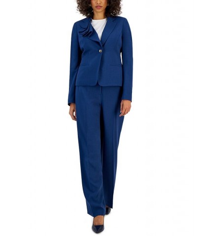 Women's Asymmetrical Ruffled One-Button Jacket & Wide-Leg Pant Suit Blue Flower $89.10 Suits