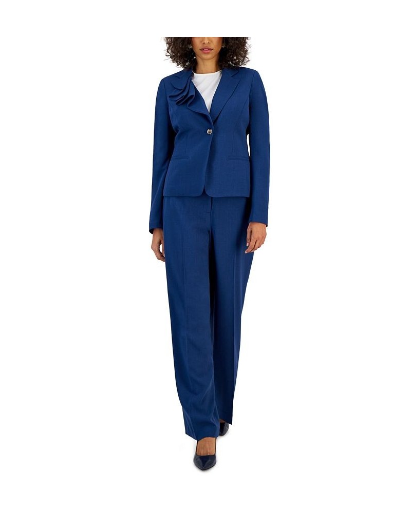 Women's Asymmetrical Ruffled One-Button Jacket & Wide-Leg Pant Suit Blue Flower $89.10 Suits