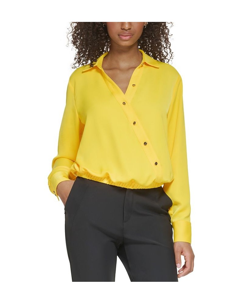 Women's Long-Sleeve Crossover-Button Top Yellow $51.74 Tops