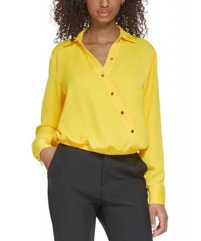 Women's Long-Sleeve Crossover-Button Top Yellow $51.74 Tops