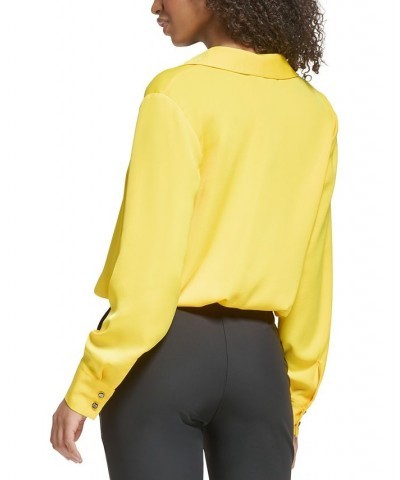 Women's Long-Sleeve Crossover-Button Top Yellow $51.74 Tops