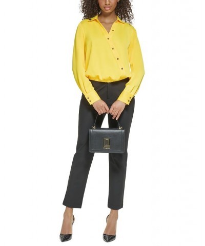 Women's Long-Sleeve Crossover-Button Top Yellow $51.74 Tops