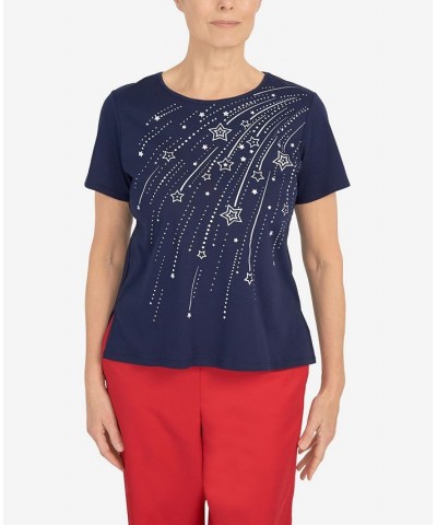 Women's Shooting Stars Short Sleeve T-shirt Blue $36.84 Tops