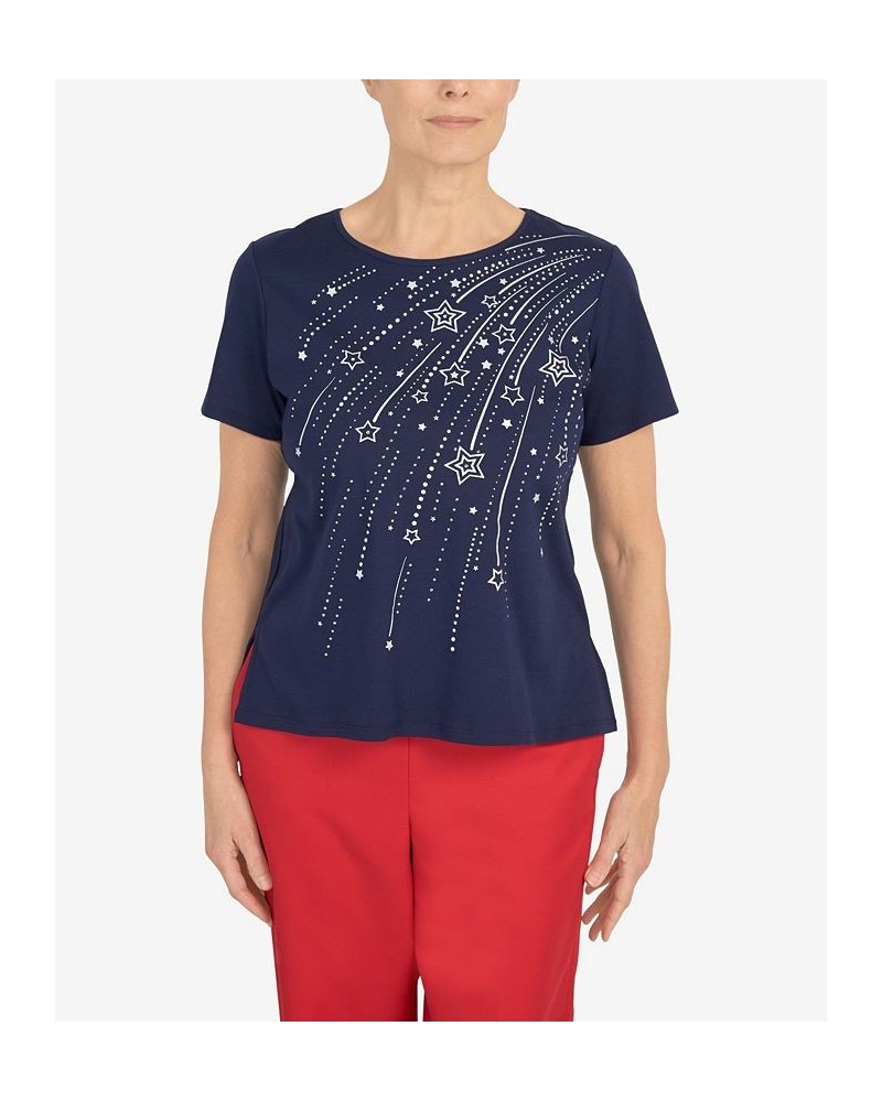 Women's Shooting Stars Short Sleeve T-shirt Blue $36.84 Tops