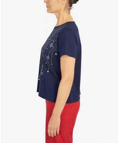 Women's Shooting Stars Short Sleeve T-shirt Blue $36.84 Tops