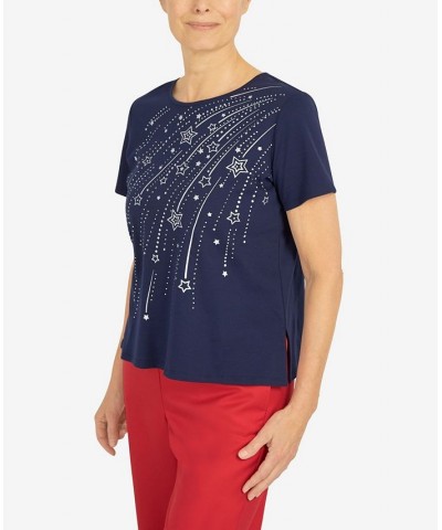 Women's Shooting Stars Short Sleeve T-shirt Blue $36.84 Tops