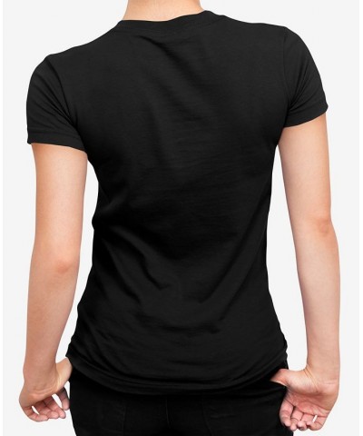 Women's V-neck Word Art Guitar Head Music Genres T-shirt Black $18.54 Tops