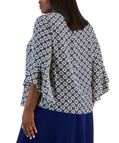 Plus Size Printed Flared 3/4-Sleeve Blouse Blue $25.26 Tops