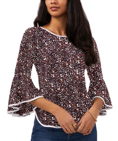 Petite Contrast-Trim Bell-Sleeve Top Cheetah $20.47 Tops