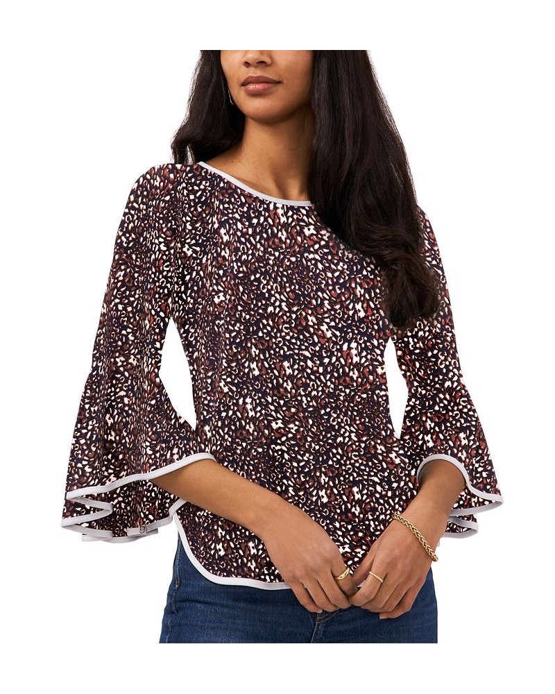 Petite Contrast-Trim Bell-Sleeve Top Cheetah $20.47 Tops