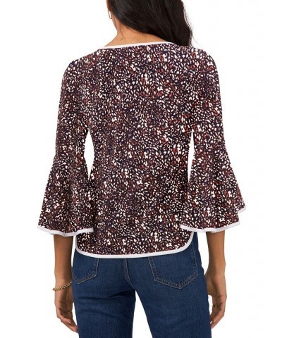 Petite Contrast-Trim Bell-Sleeve Top Cheetah $20.47 Tops