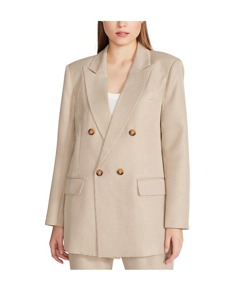 Women's Isabella Oversized Micro-Houndstooth Blazer Khaki $35.11 Jackets