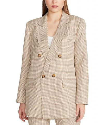 Women's Isabella Oversized Micro-Houndstooth Blazer Khaki $35.11 Jackets