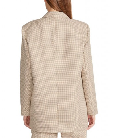 Women's Isabella Oversized Micro-Houndstooth Blazer Khaki $35.11 Jackets