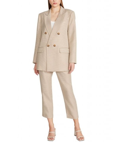 Women's Isabella Oversized Micro-Houndstooth Blazer Khaki $35.11 Jackets