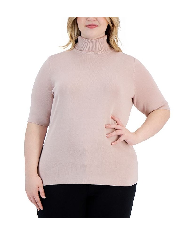 Plus Size Elbow-Sleeve Turtleneck Sweater Pink $26.63 Sweaters