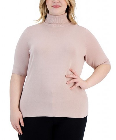 Plus Size Elbow-Sleeve Turtleneck Sweater Pink $26.63 Sweaters