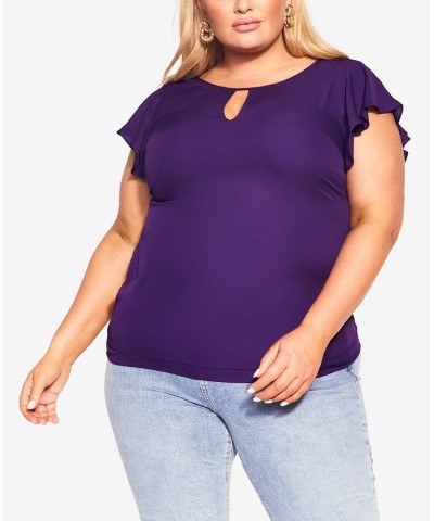 Trendy Plus Size Sweet Waterfall Short Sleeve Top Purple $37.44 Tops